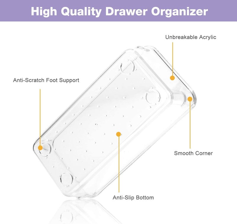 BluBasket Drawer Organizers Set 5 pcs Clear Plastic Drawers Organizer Makeup Drawer Organizer containers for Organizing Desk Drawer Organizer Vanity Organizer Bathroom Drawer Organizers - Image 2