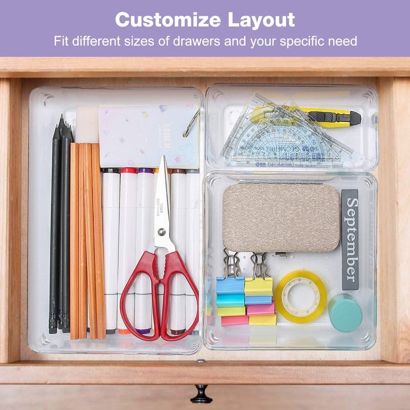 BluBasket Drawer Organizers Set 5 pcs Clear Plastic Drawers Organizer Makeup Drawer Organizer containers for Organizing Desk Drawer Organizer Vanity Organizer Bathroom Drawer Organizers - Image 3
