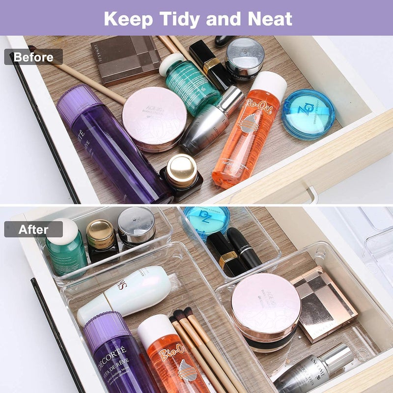 BluBasket Drawer Organizers Set 5 pcs Clear Plastic Drawers Organizer Makeup Drawer Organizer containers for Organizing Desk Drawer Organizer Vanity Organizer Bathroom Drawer Organizers - Image 4