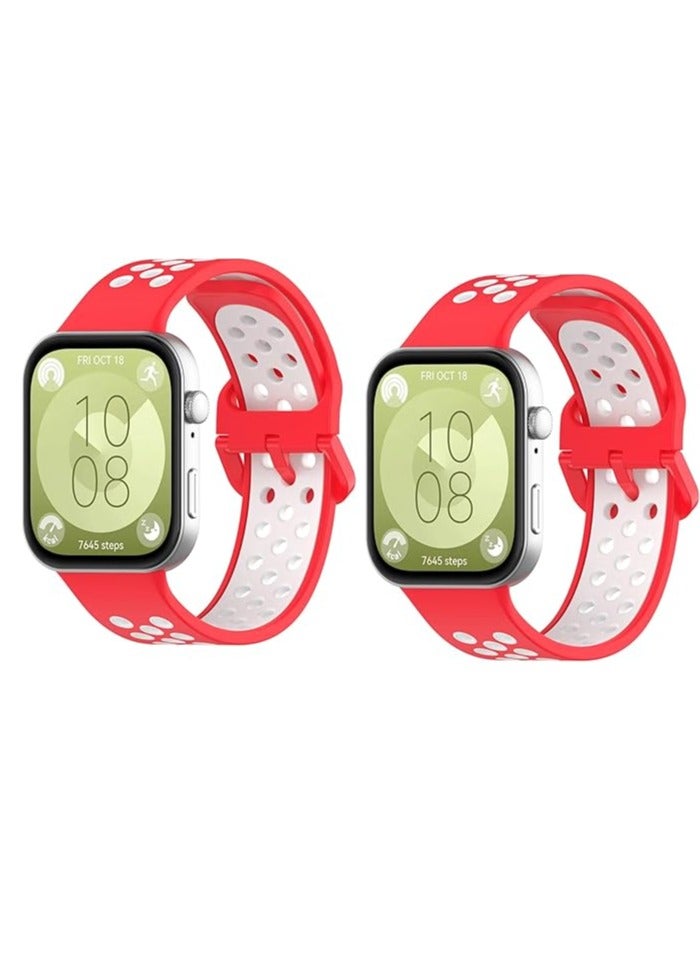 حزامان متوافقان مع ساعة هواوي واتش فيت 3 الذكية الرياضية من السيليكون بتصميم بلونين وفتحات قابلة للتنفس وأشرطة سيليكون تناسب ساعة هواوي واتش فيت 3 - Image 1