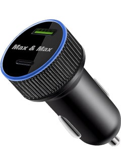 Max & Max & Max 52W Dual port USB, Type C Fast Car Charger PD+Q 3.0 Compatible with iPhone 14/13/12/11 Pro/Plus/Max iPad mini, Huawei, Android Samsung S23 S22 Ultra and all other mobiles - Black  - Image 1