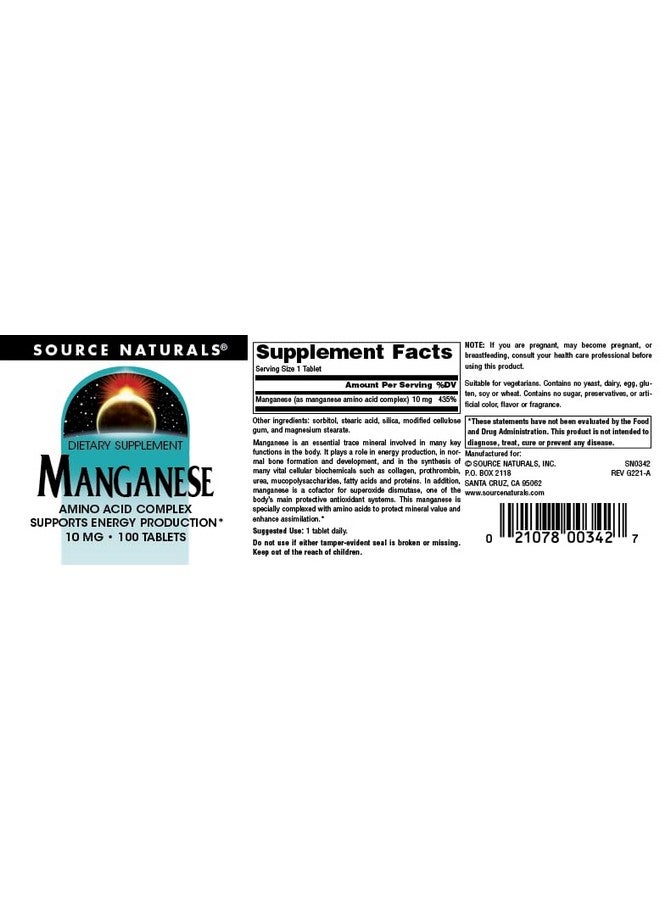 Source Naturals Manganese, Amino Acid Chelate - Supports Energy Production - 100 Tablets - Image 5