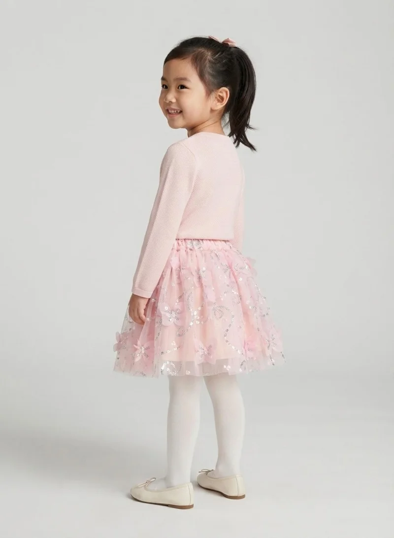 Babyqlo Girls Pink Butterfly Sequin Tulle Party Skirt
