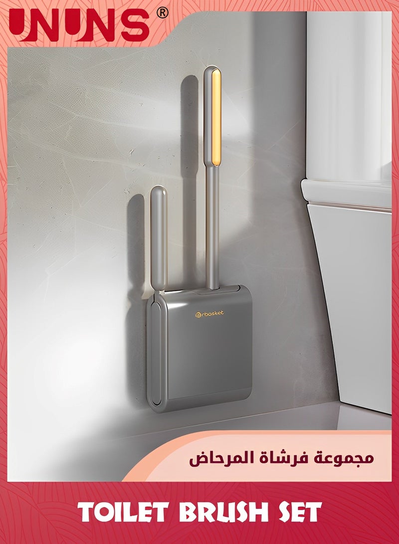 UNUNS مجموعة فرشاة مرحاض، فرشاة وعاء مرحاض مثبتة على الحائط وحامل، فرش المرحاض بحجم مدمج مع حامل و2 فرشاة، منظف مرحاض حجمه صغير مع فرشاة لدورة المياه  - Image 1