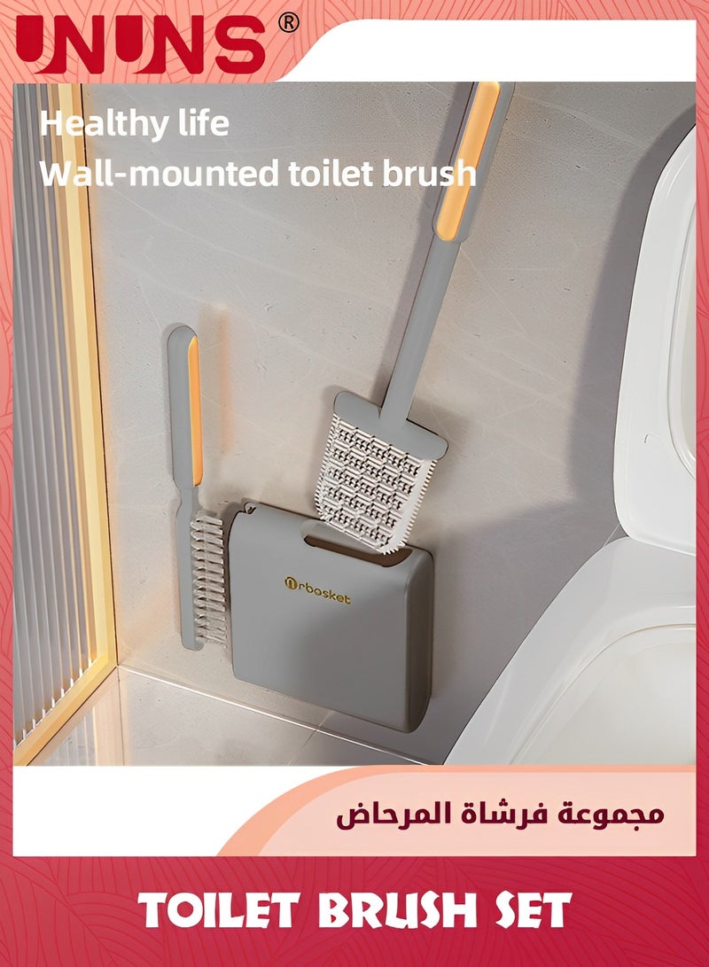 UNUNS مجموعة فرشاة مرحاض، فرشاة وعاء مرحاض مثبتة على الحائط وحامل، فرش المرحاض بحجم مدمج مع حامل و2 فرشاة، منظف مرحاض حجمه صغير مع فرشاة لدورة المياه  - Image 2