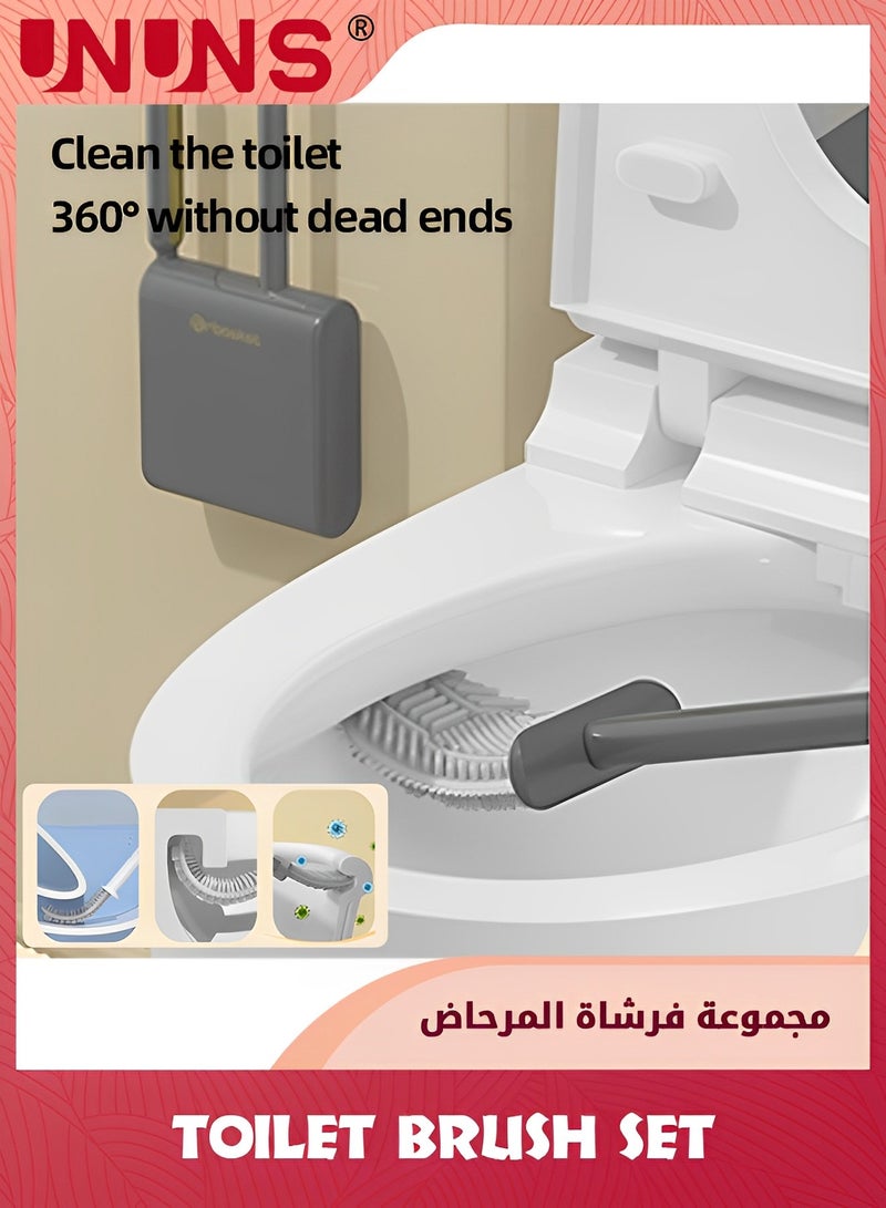 UNUNS مجموعة فرشاة مرحاض، فرشاة وعاء مرحاض مثبتة على الحائط وحامل، فرش المرحاض بحجم مدمج مع حامل و2 فرشاة، منظف مرحاض حجمه صغير مع فرشاة لدورة المياه  - Image 4