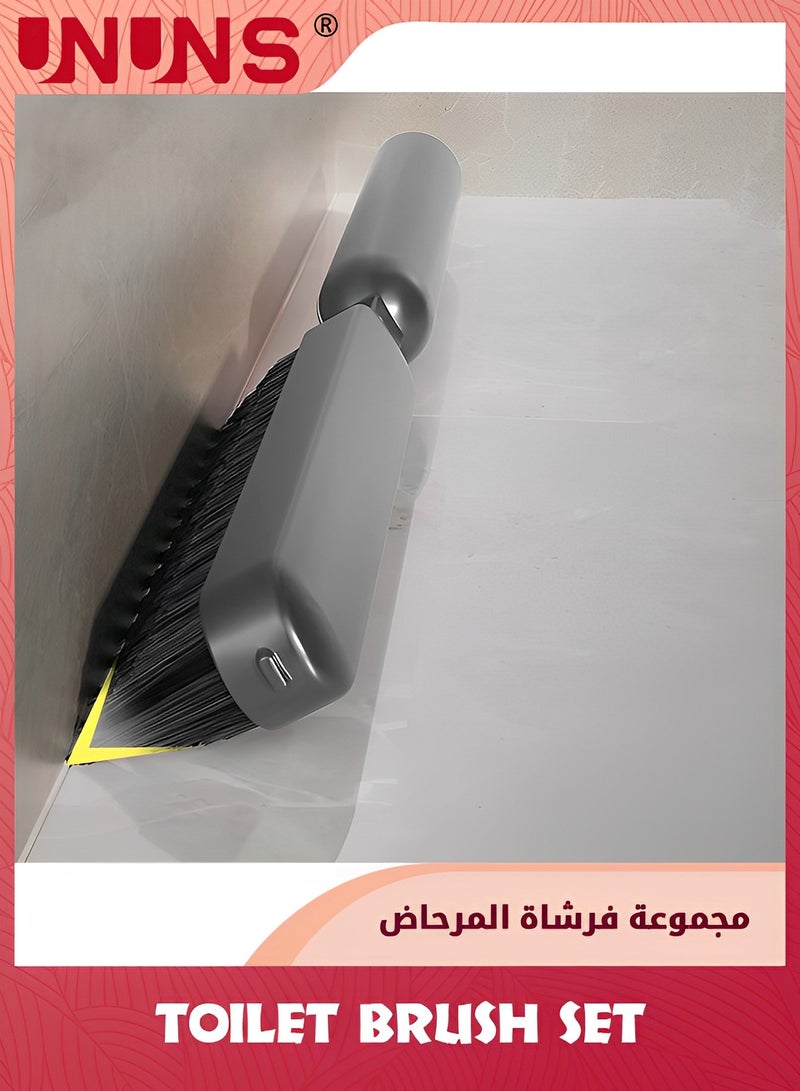 UNUNS مجموعة فرشاة مرحاض، فرشاة وعاء مرحاض مثبتة على الحائط وحامل، فرش المرحاض بحجم مدمج مع حامل و2 فرشاة، منظف مرحاض حجمه صغير مع فرشاة لدورة المياه  - Image 5