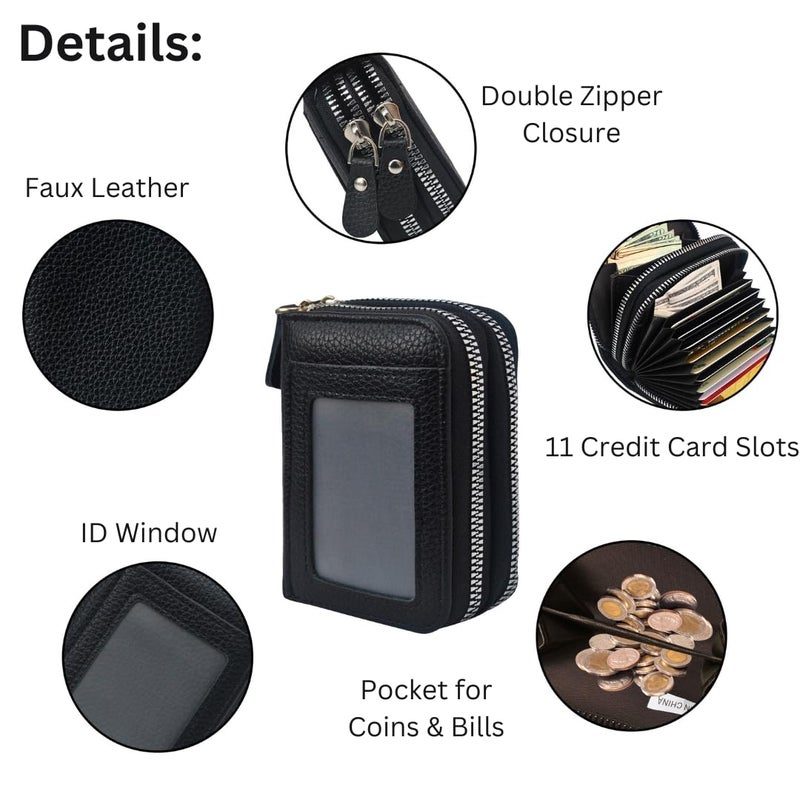 NGIL Small Zippered Faux Leather Wallet for Women, Accordion-Style Card Slot Women Wallet, RFID Blocking Credit Card Holder Wallet, Card Cases & Money Organizers (Black) - Image 5