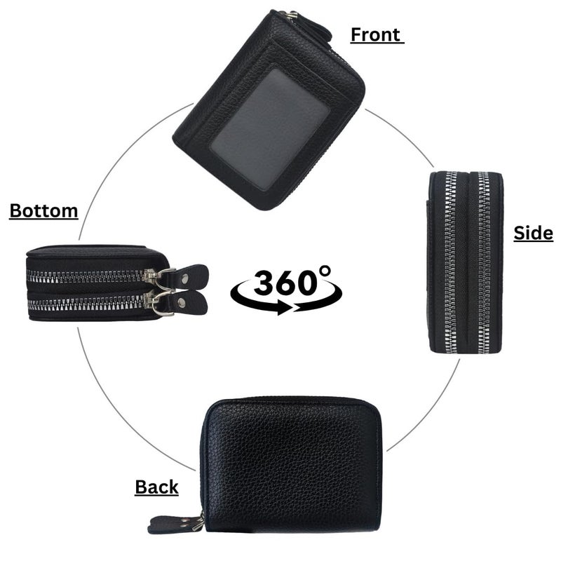 NGIL Small Zippered Faux Leather Wallet for Women, Accordion-Style Card Slot Women Wallet, RFID Blocking Credit Card Holder Wallet, Card Cases & Money Organizers (Black) - Image 3