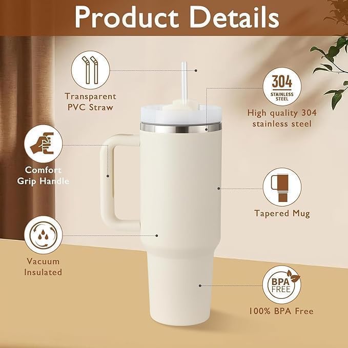 WROPZO Insulated Tumbler 1200 ml DoubleWalled Stainless Steel with Handle and Straw - Image 2