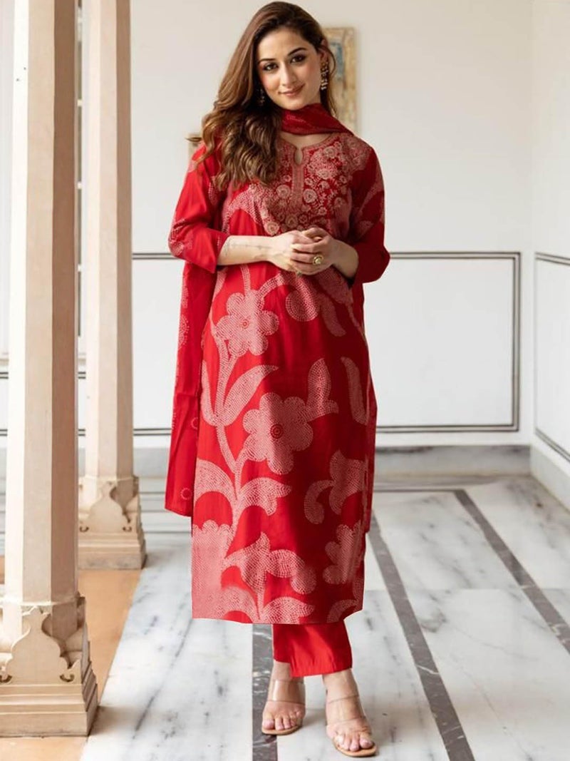 ANNI Designer Women's Rayon Viscose Printed Straight Kurta with Pant & Dupatta (Heba Pink_4XL_Pink_XXXX-Large) - Image 3