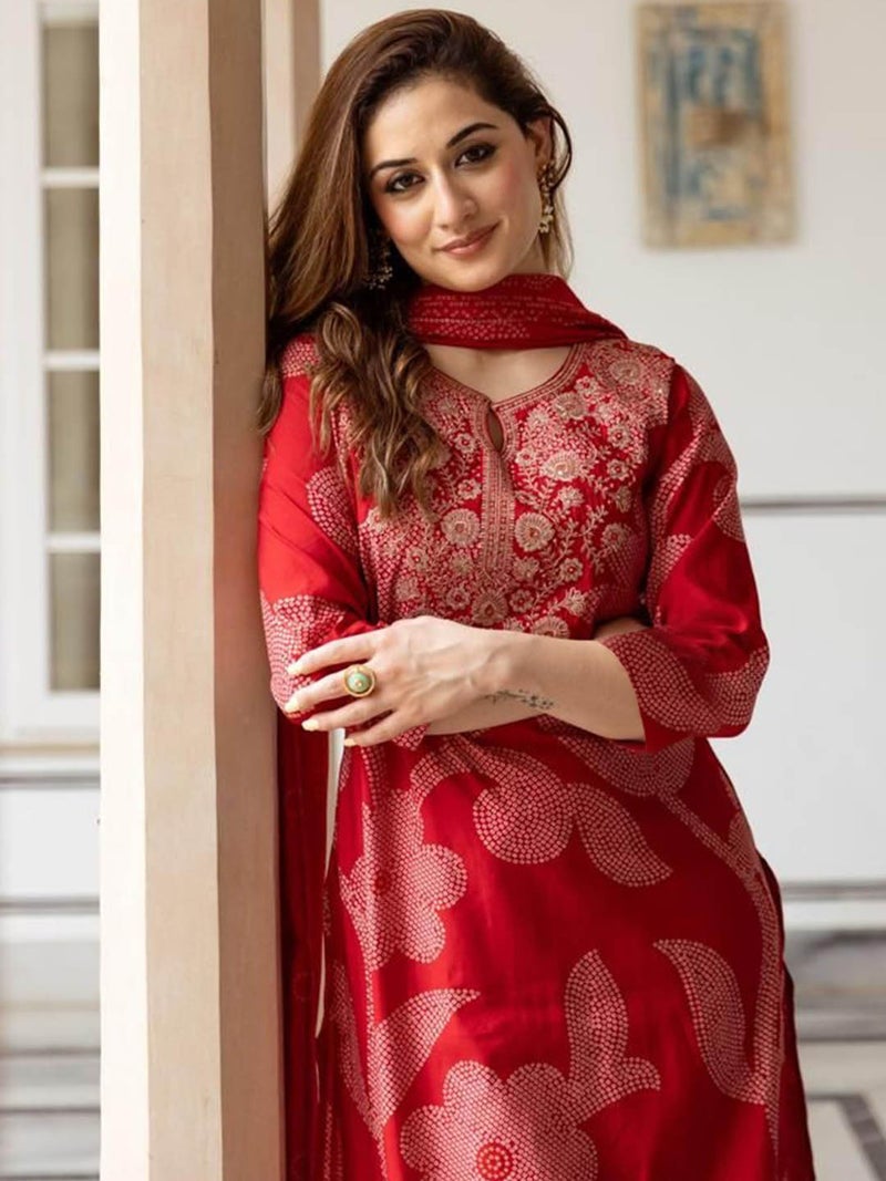 ANNI Designer Women's Rayon Viscose Printed Straight Kurta with Pant & Dupatta (Heba Pink_4XL_Pink_XXXX-Large) - Image 5