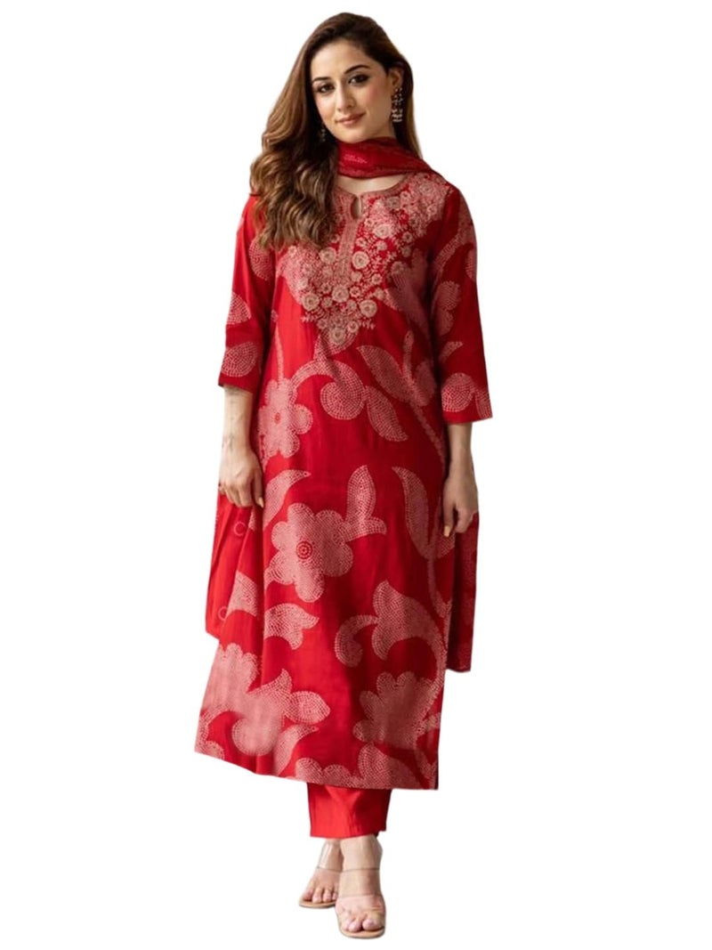 ANNI Designer Women's Rayon Viscose Printed Straight Kurta with Pant & Dupatta (Heba Pink_4XL_Pink_XXXX-Large) - Image 1