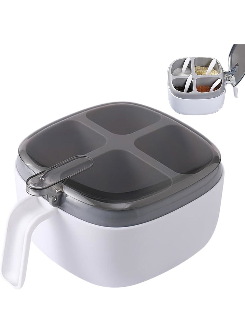 SYOSI Seasoning Box, 4 Compartment Spice Jars with Lid and Spoon for Kitchen Household Salt Sugar Pepper Powder, Leakproof and Easy to Clean, With Handle, 1 Set - Image 1