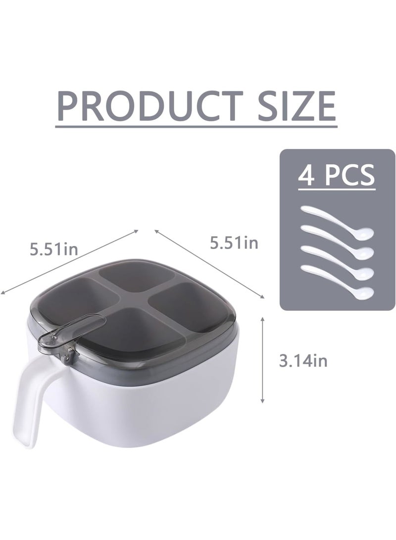 SYOSI Seasoning Box, 4 Compartment Spice Jars with Lid and Spoon for Kitchen Household Salt Sugar Pepper Powder, Leakproof and Easy to Clean, With Handle, 1 Set - Image 2