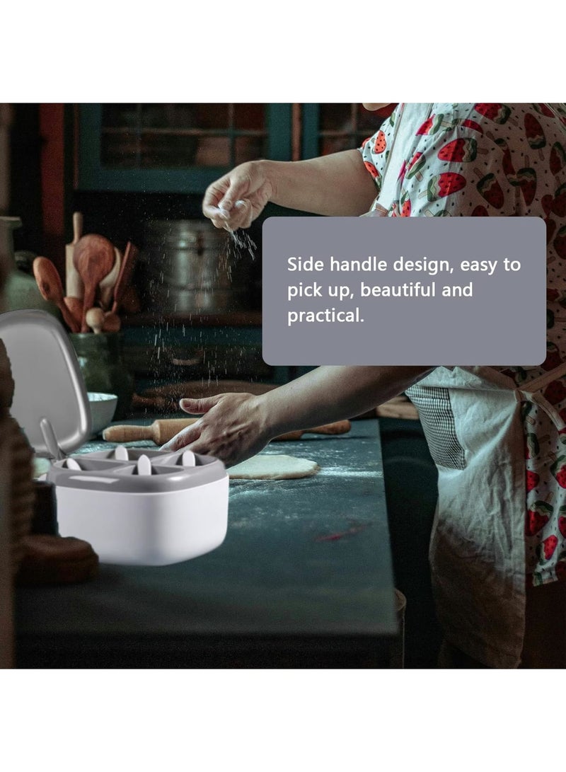 SYOSI Seasoning Box, 4 Compartment Spice Jars with Lid and Spoon for Kitchen Household Salt Sugar Pepper Powder, Leakproof and Easy to Clean, With Handle, 1 Set - Image 5