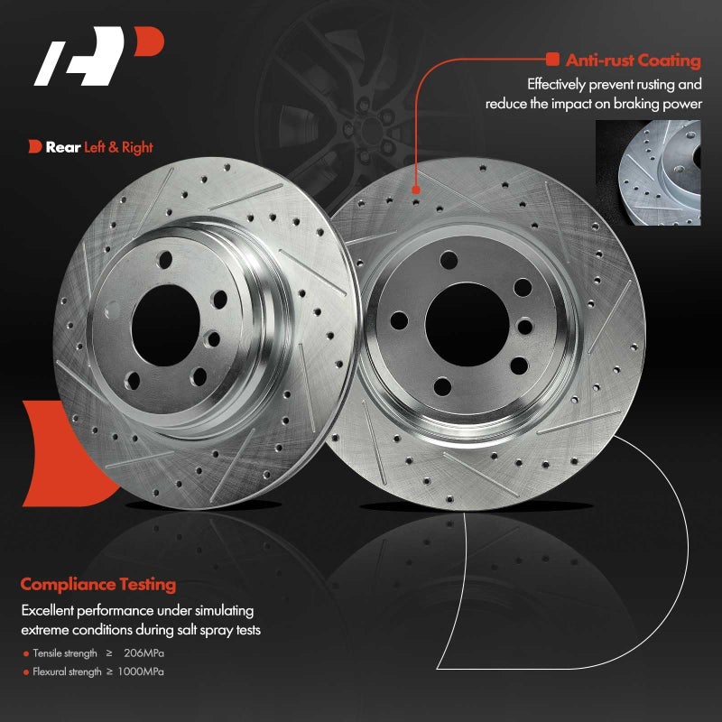 A-Premium A-Premium 12.99 inch (330mm) Rear Drilled and Slotted Disc Brake Rotors Compatible with Select BMW Models - 328i, 330i, 335i, 340i, 330i/335i/340i GT xDrive, 330i/335i/340i xDrive, 430i, 2-PC Set  - Image 2