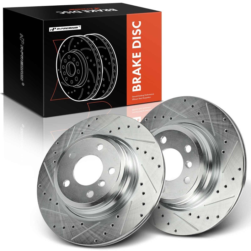 A-Premium A-Premium 12.99 inch (330mm) Rear Drilled and Slotted Disc Brake Rotors Compatible with Select BMW Models - 328i, 330i, 335i, 340i, 330i/335i/340i GT xDrive, 330i/335i/340i xDrive, 430i, 2-PC Set  - Image 1