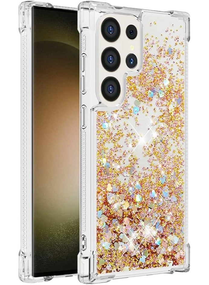 VKL Case for Samsung Galaxy S24 Ultra Glitter Case, Liquid Sparkle Quicksand Clear Transparent Sequin Girls Slim TPU Bumper Silicone Shockproof Cover for Samsung S24 Ultra (Love Gold) - Image 2