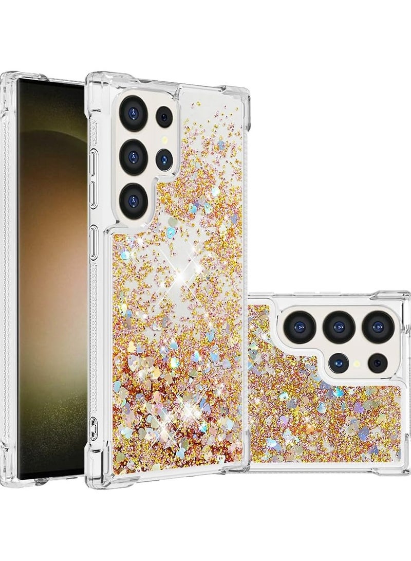VKL Case for Samsung Galaxy S24 Ultra Glitter Case, Liquid Sparkle Quicksand Clear Transparent Sequin Girls Slim TPU Bumper Silicone Shockproof Cover for Samsung S24 Ultra (Love Gold) - Image 1