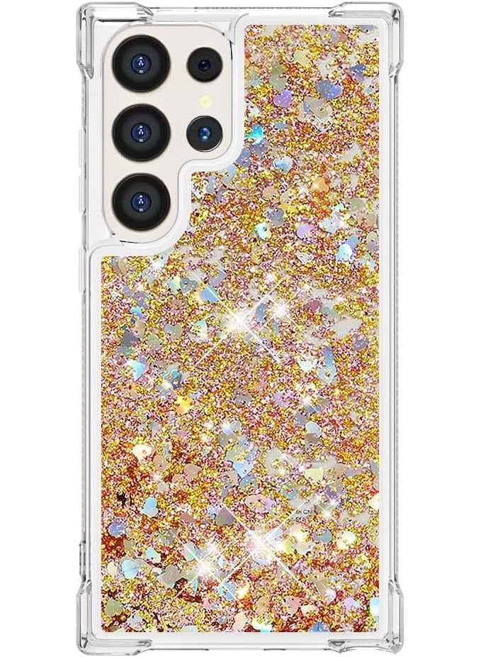 VKL Case for Samsung Galaxy S24 Ultra Glitter Case, Liquid Sparkle Quicksand Clear Transparent Sequin Girls Slim TPU Bumper Silicone Shockproof Cover for Samsung S24 Ultra (Love Gold) - Image 3