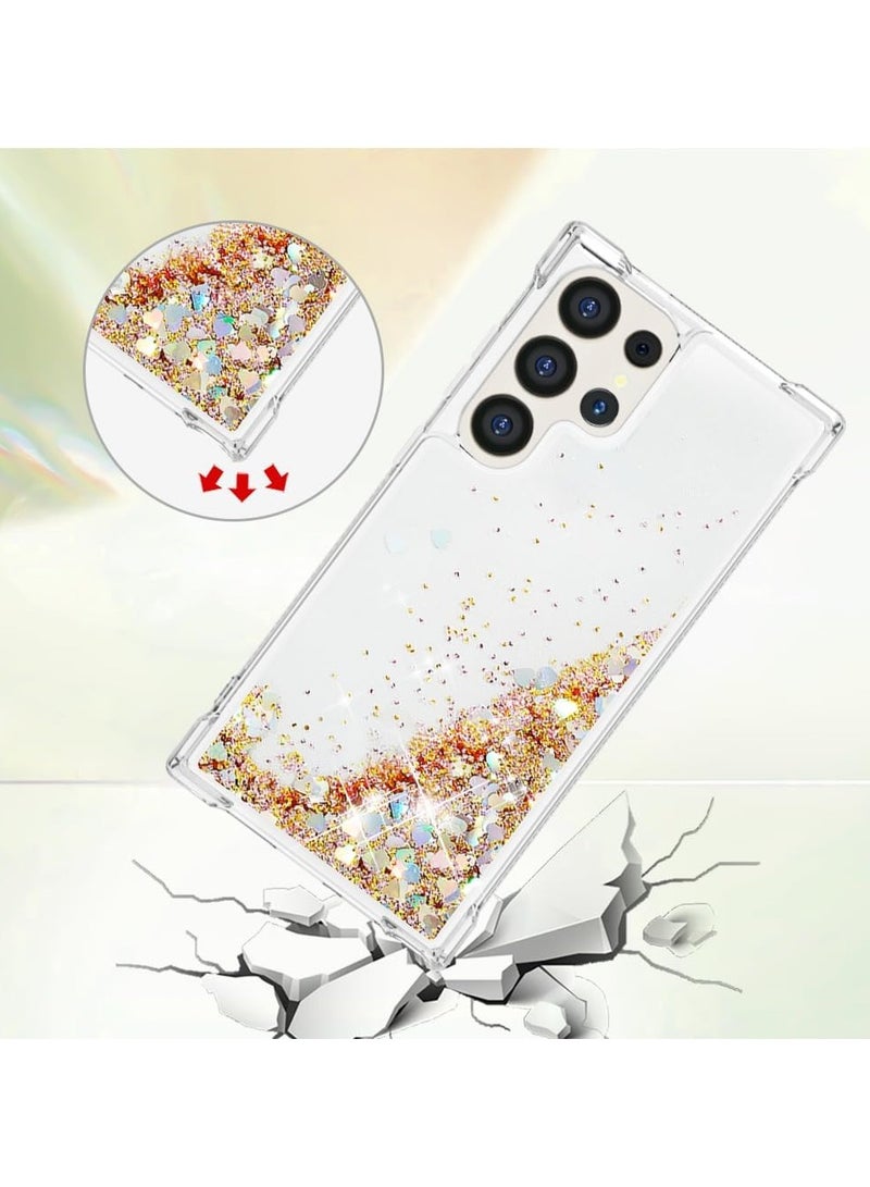 VKL Case for Samsung Galaxy S24 Ultra Glitter Case, Liquid Sparkle Quicksand Clear Transparent Sequin Girls Slim TPU Bumper Silicone Shockproof Cover for Samsung S24 Ultra (Love Gold) - Image 4