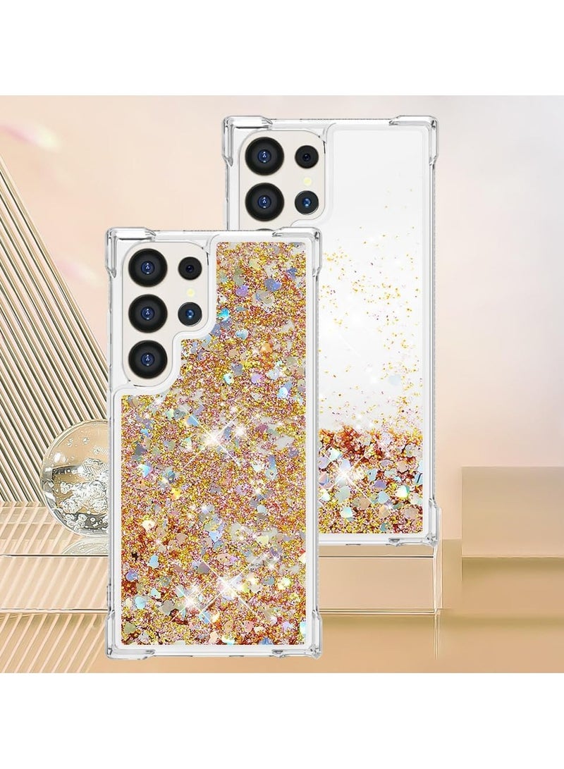 VKL Case for Samsung Galaxy S24 Ultra Glitter Case, Liquid Sparkle Quicksand Clear Transparent Sequin Girls Slim TPU Bumper Silicone Shockproof Cover for Samsung S24 Ultra (Love Gold) - Image 5