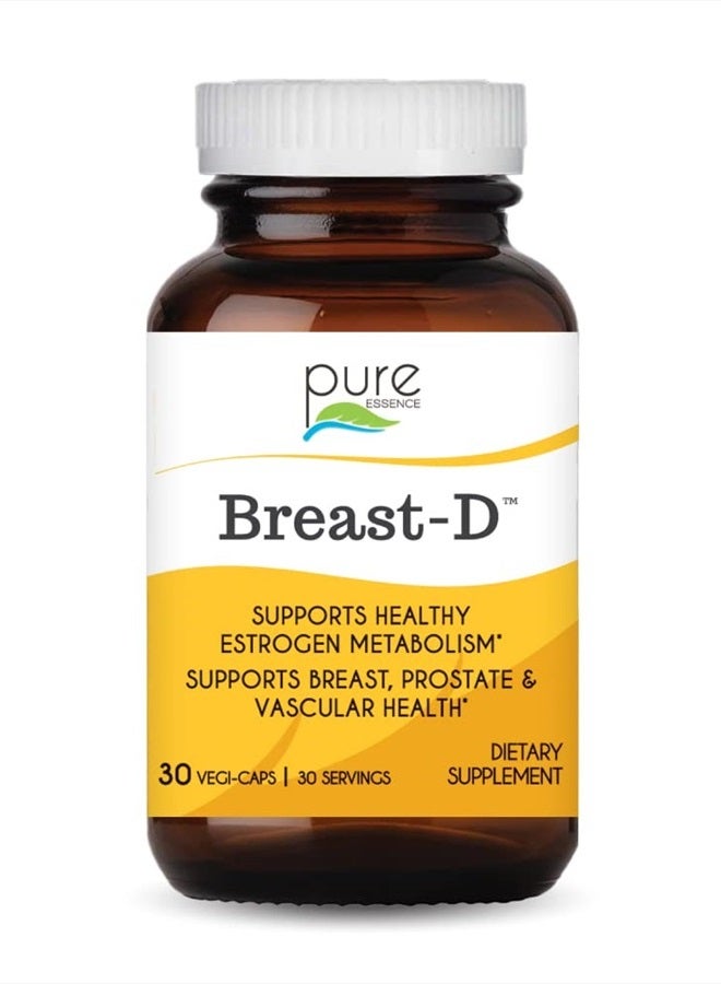 PURE ESSENCE LABS Breast D by Pure Essence - Natural Supplement for Estrogen Balance, Hormonal Acne, and Menopause Support with Vitamin D3, Calcium, Green Tea & Lycopene - 30 Capsules - Image 1