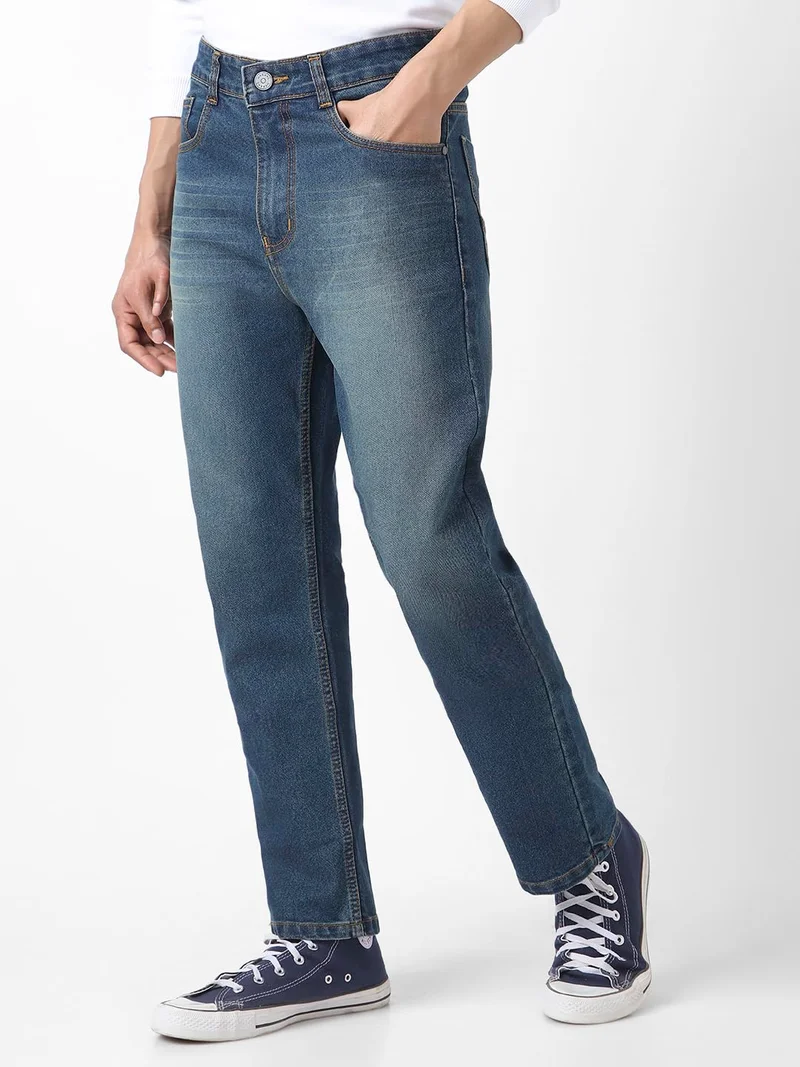 Urbano Fashion  Urbano Fashion Men's Blue Straight Fit Washed Jeans Stretchable  | Best Price UAE