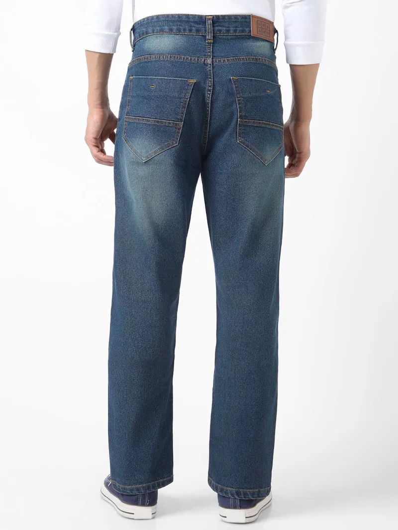 Urbano Fashion  Urbano Fashion Men's Blue Straight Fit Washed Jeans Stretchable  | Best Price UAE