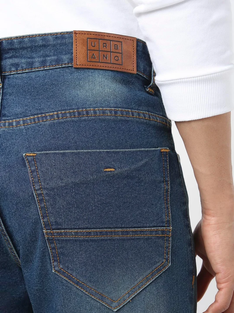 Urbano Fashion  Urbano Fashion Men's Blue Straight Fit Washed Jeans Stretchable  | Best Price UAE