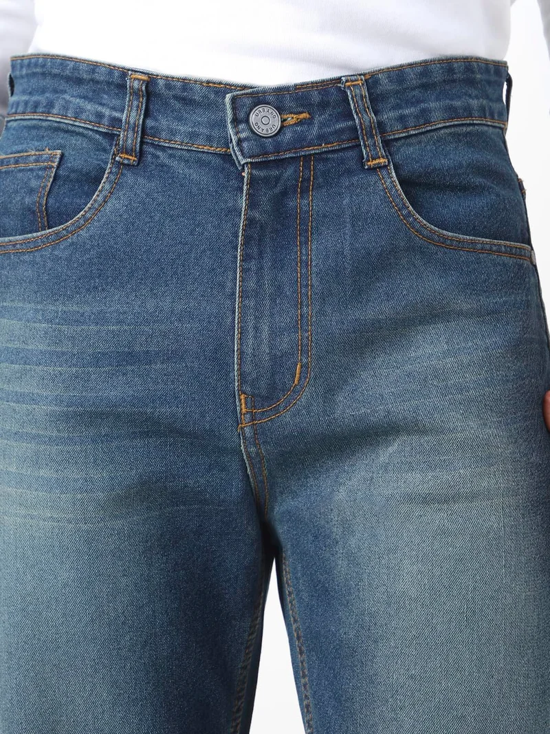Urbano Fashion  Urbano Fashion Men's Blue Straight Fit Washed Jeans Stretchable  | Best Price UAE