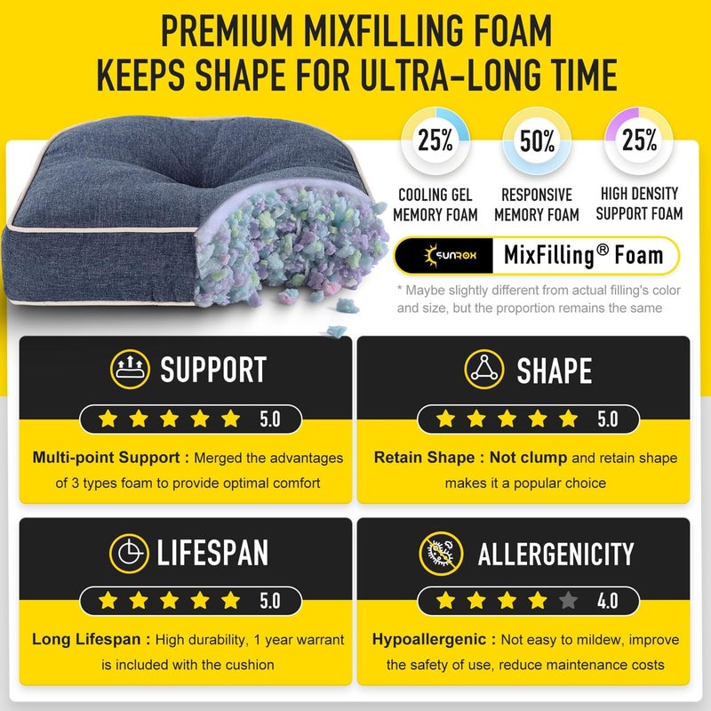 SUNROX LokGrip Non Slip Gel Memory Foam Chair Cushions for Tailbone Pain Relief Tufted Stain Resistant Thicken Durable Seat Pad Cushion for Kitchen Dining Office 17x16 Set of 4 Heather Indigo - Image 3