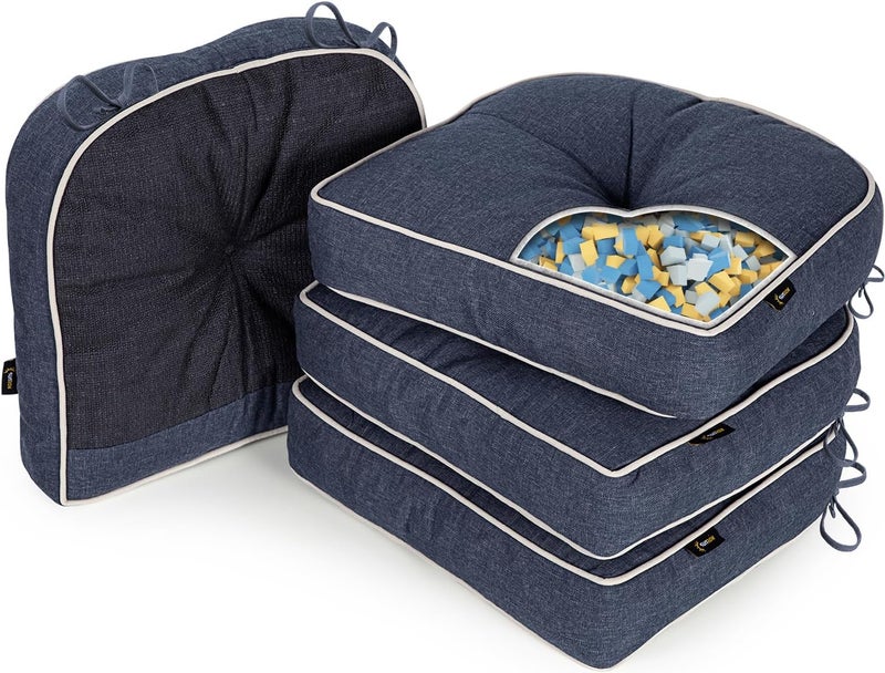 SUNROX LokGrip Non Slip Gel Memory Foam Chair Cushions for Tailbone Pain Relief Tufted Stain Resistant Thicken Durable Seat Pad Cushion for Kitchen Dining Office 17x16 Set of 4 Heather Indigo - Image 1