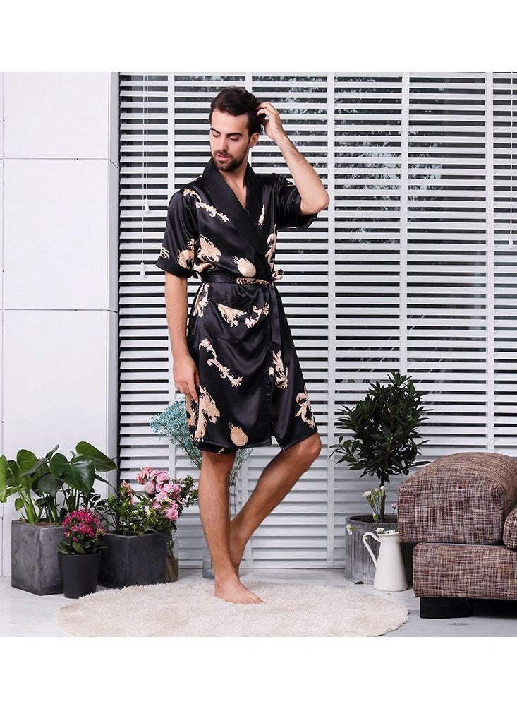 Loquat - Printed Silk Robe Black - Image 1