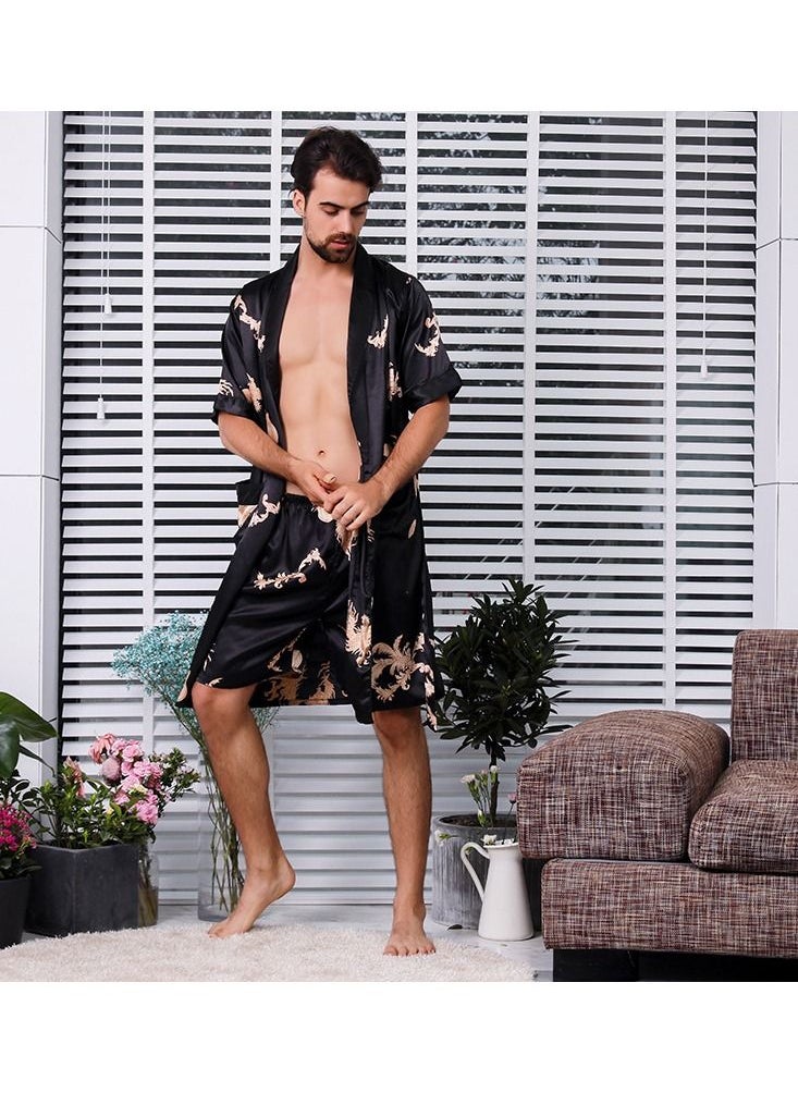 Loquat - Printed Silk Robe Black - Image 1