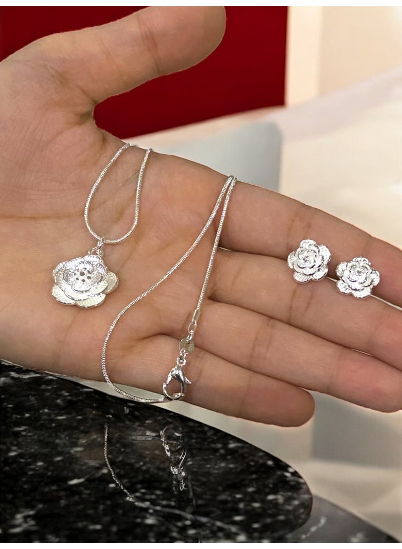 Elegance Elegant & High Quality 925 Silver Plated Necklace And Earrings Jewellery Set For Women - Image 3