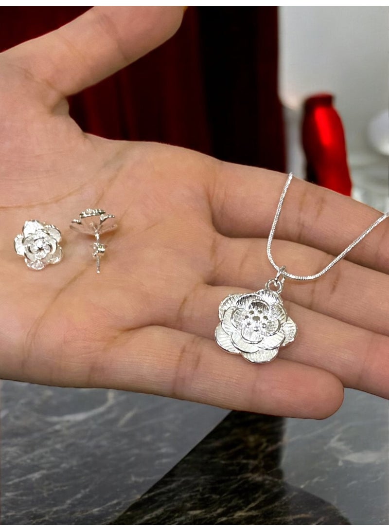 Elegance Elegant & High Quality 925 Silver Plated Necklace And Earrings Jewellery Set For Women - Image 4