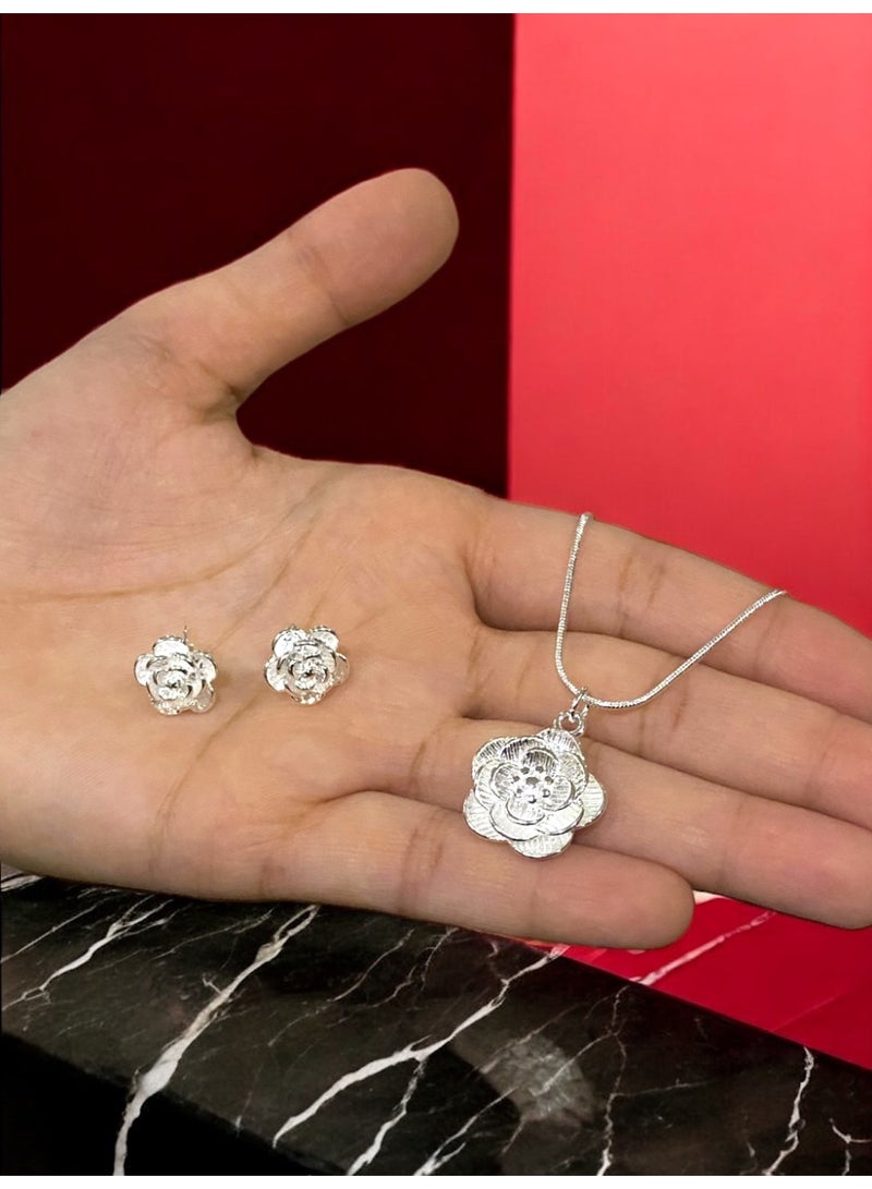 Elegance Elegant & High Quality 925 Silver Plated Necklace And Earrings Jewellery Set For Women - Image 2