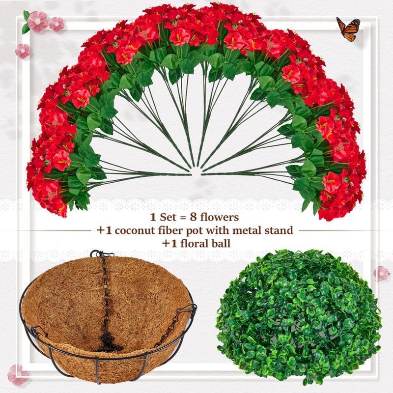 TTQ Set of 2 Artificial Hanging Flower Baskets for Outdoor Decor, 16 Bundles Faux Silk Morning Glory Flowers with 2 Hanging Baskets for Porch Patio Balcony Garden Spring Summer Decoration - Image 3