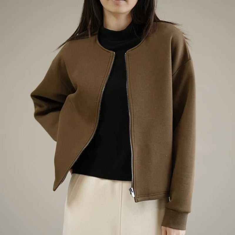 plus size Womens Baseball Coat Womens 2024 New Autumn and Winter Loose Long-sleeved Fashionable All-match Casual Sweatshirt Coffee (winter fleece-lined)