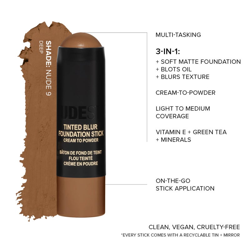 Nudestix Tinted Blur Foundation Stick â€“ Cream-to-Powder Lightweight Makeup for Blurring Pores, Blemishes & Fine Lines | Natural-Matte Finish with Light-Reflecting Pigments | Shade: Deep 9 - Image 2