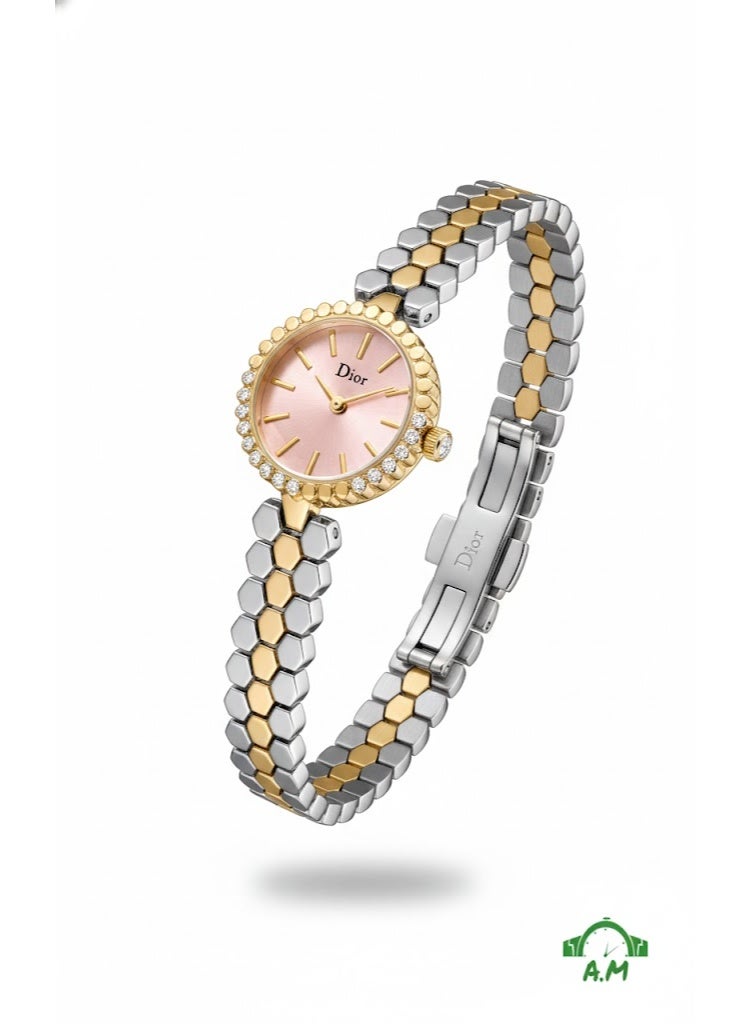 Dior Women’s Two-Tone Stainless Steel Bracelet Watch with Pink Dial and Crystal Bezel