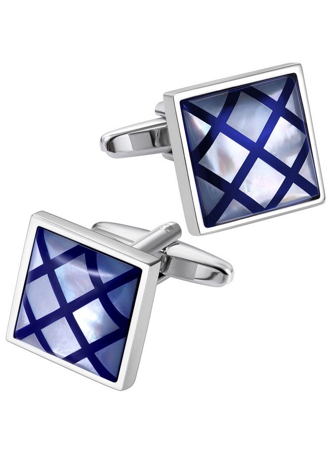 HAWSON Cufflinks For Men, Classic Mother Of Pearl Silver Cufflinks Sqaure, French Tuxedo Shirt Cuff Link For Wedding Business Formal Occasion, Personalized Gifts For Men - Image 1