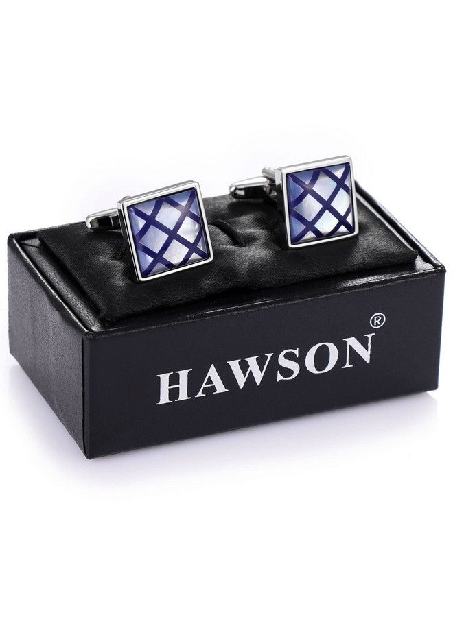 HAWSON Cufflinks For Men, Classic Mother Of Pearl Silver Cufflinks Sqaure, French Tuxedo Shirt Cuff Link For Wedding Business Formal Occasion, Personalized Gifts For Men - Image 3