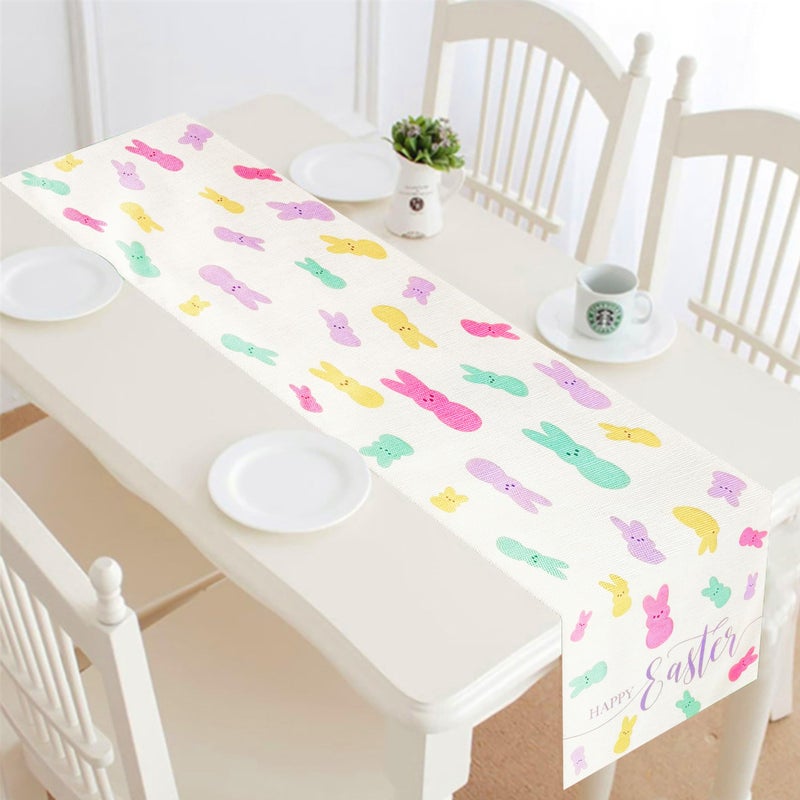 Moffris Happy Bunny Easter Table Runner Easter Spring Decorations for Table Indoor Home Party Decor 72 Inchs Long - Image 2