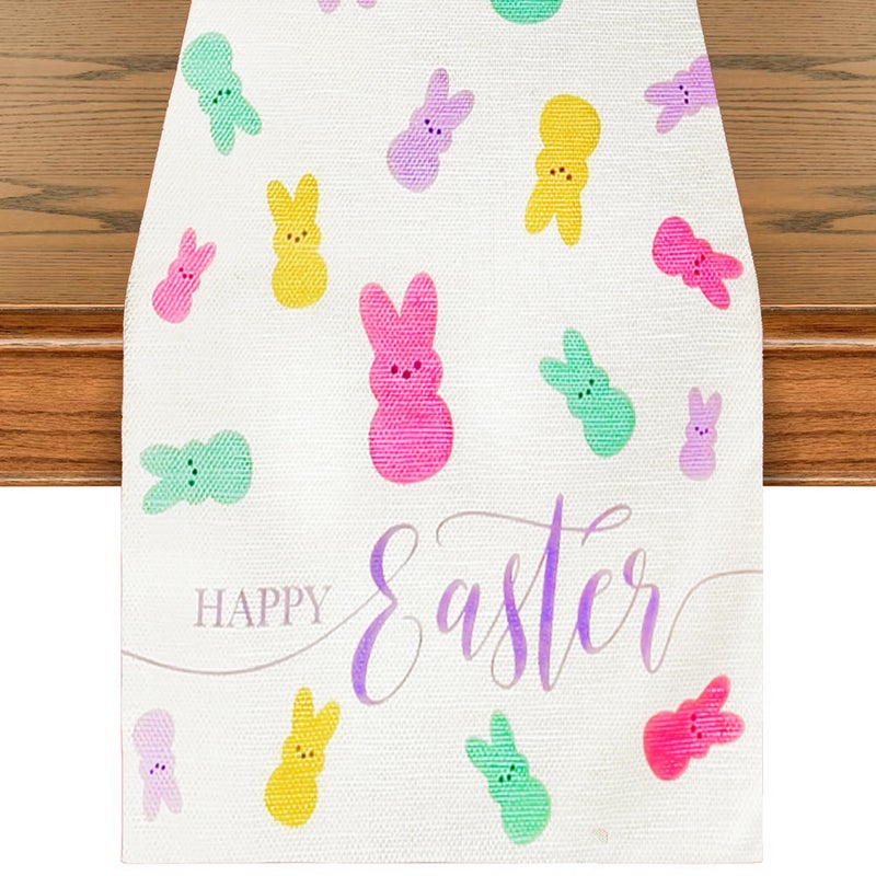 Moffris Happy Bunny Easter Table Runner Easter Spring Decorations for Table Indoor Home Party Decor 72 Inchs Long - Image 1