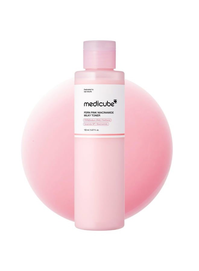 PDRN Pink Niacinamide Milky Toner for Hydrating, Moisturizing, Soothing, Ceramide, Peptide, Glass Glow Skin, Korean Skincare | 150ml 5.07 fl. Oz.