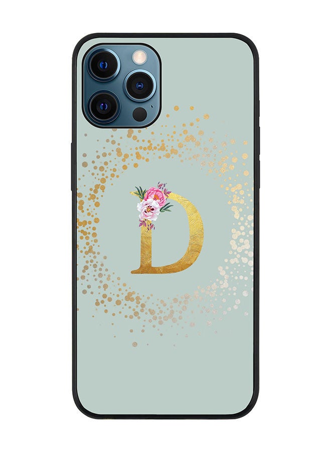 Stylizedd Rugged Black edge case for Apple iPhone 12 Pro Slim fit Soft Case Flexible Rubber Edges TPU Gel Thin Cover - Custom Monogram Initial Letter Floral Pattern Alphabet - D (Light Grey) - Image 1