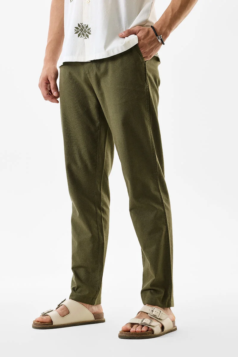 سنيتش Olive Textured Slim Fit Casual Trousers